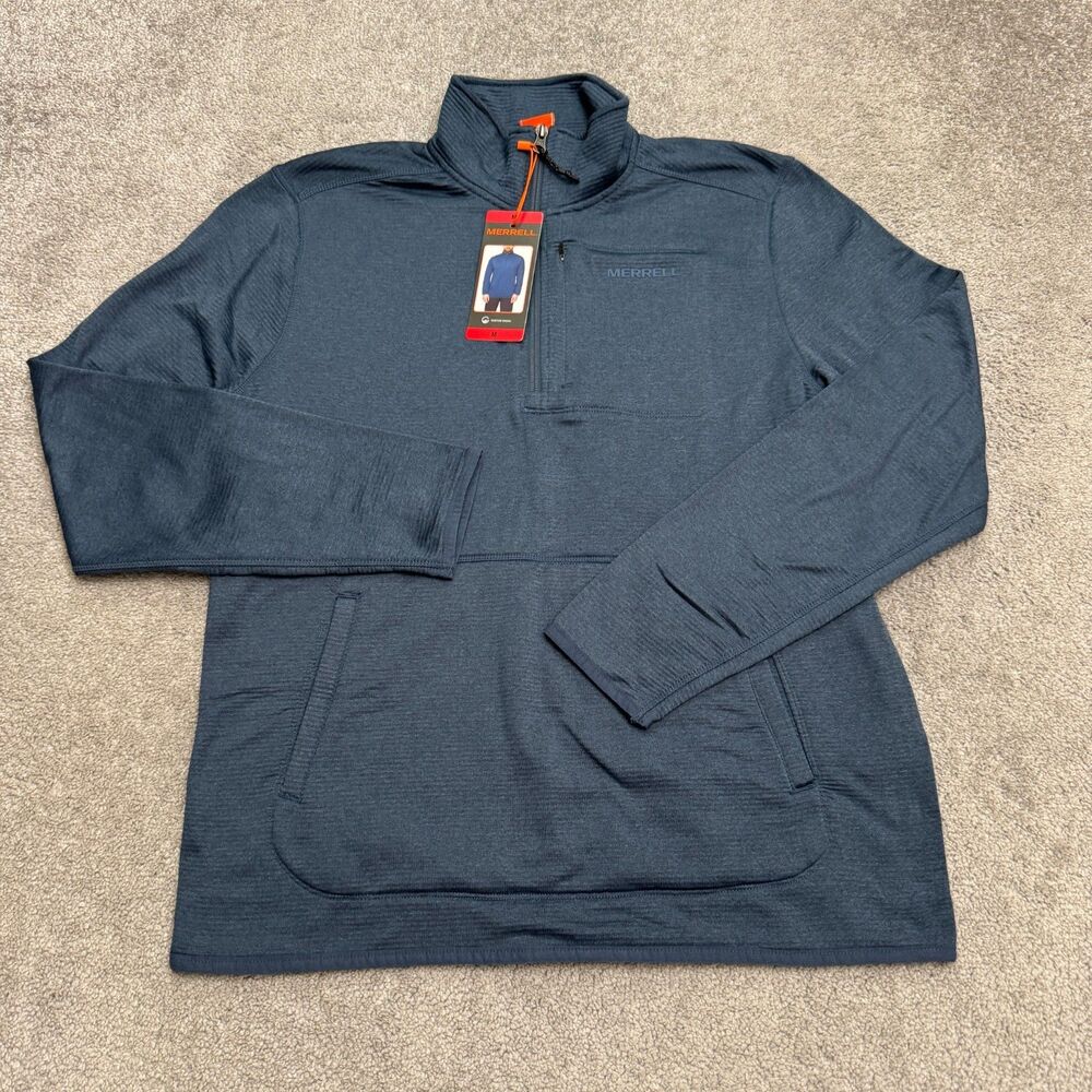 Merrell Quarter Zip Pullover Jacket Mens Medium Blue Stretch Active Hiking NWT